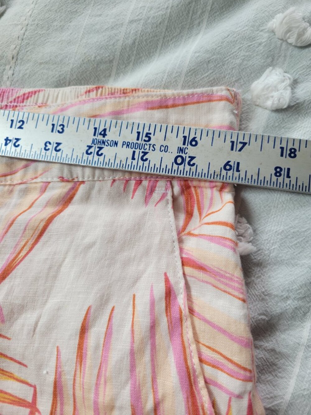 Tahari 100% Linen Tropical Palm Leaf Print Flowy Wide Leg Crop Pants Pink XL - Picture 6 of 9